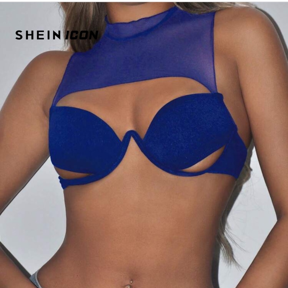 SHEIN Iconic Blue Cutout Top